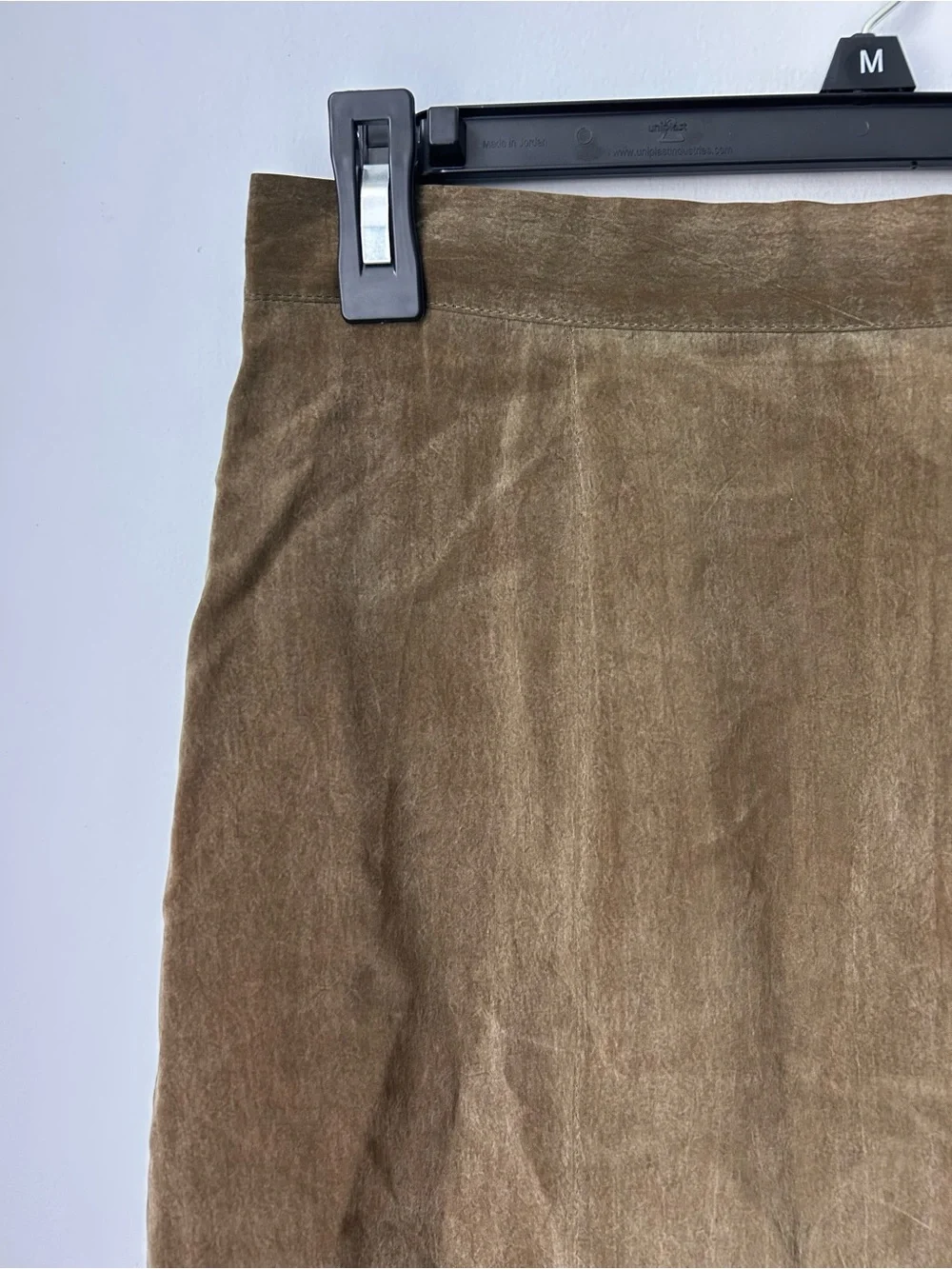 Vtg Ellen Figg 12P Petite Suede Olive Green Brown Mini Pencil Straight Skirt